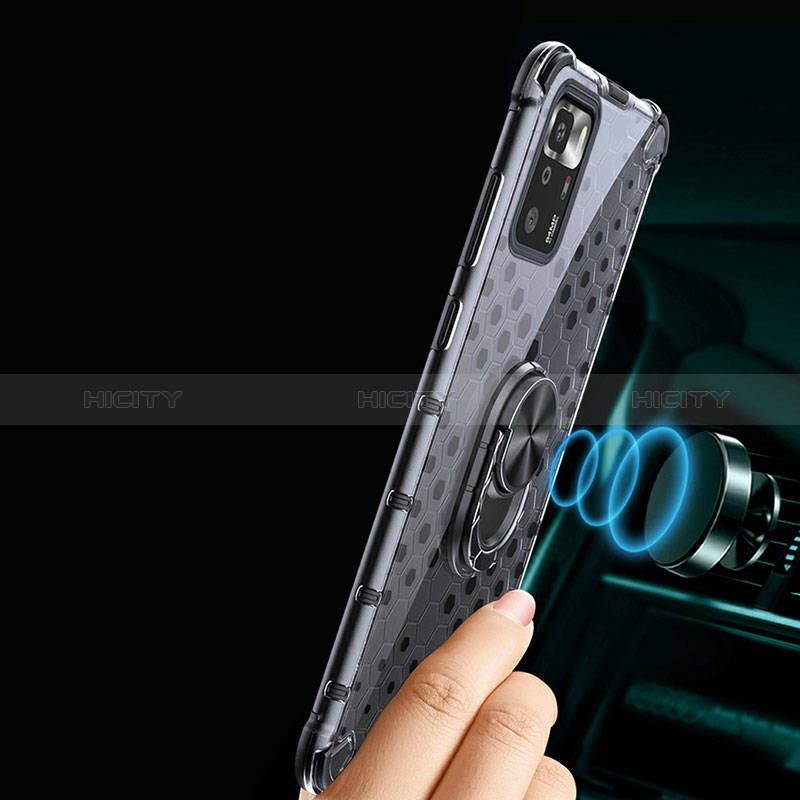 Funda Bumper Silicona Transparente Espejo 360 Grados con Magnetico Anillo de dedo Soporte AM1 para Xiaomi Redmi Note 10 Pro 5G