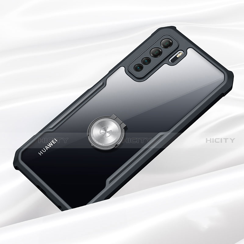 Funda Bumper Silicona Transparente Espejo 360 Grados con Magnetico Anillo de dedo Soporte K01 para Huawei Nova 7 SE 5G Negro