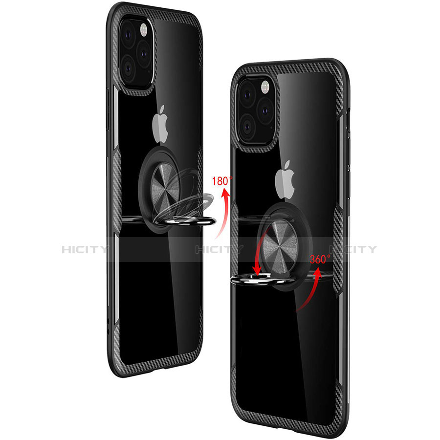 Funda Bumper Silicona Transparente Espejo 360 Grados con Magnetico Anillo de dedo Soporte M02 para Apple iPhone 11 Pro