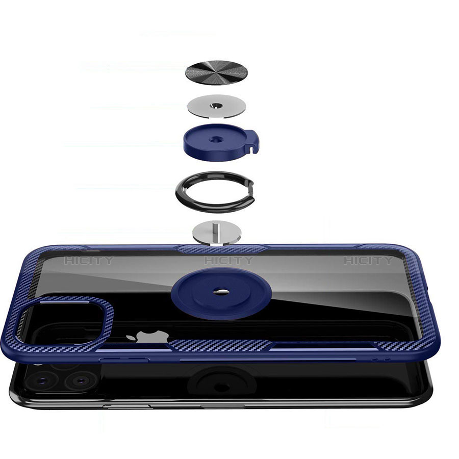Funda Bumper Silicona Transparente Espejo 360 Grados con Magnetico Anillo de dedo Soporte M02 para Apple iPhone 11 Pro