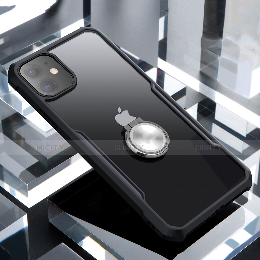 Funda Bumper Silicona Transparente Espejo 360 Grados con Magnetico Anillo de dedo Soporte para Apple iPhone 11 Negro