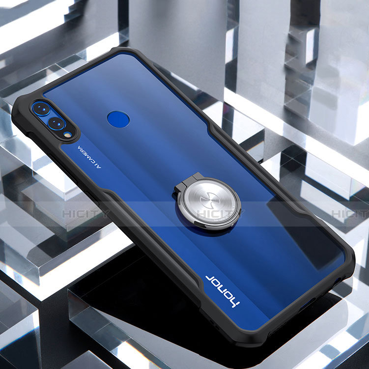 Funda Bumper Silicona Transparente Espejo 360 Grados con Magnetico Anillo de dedo Soporte para Huawei Honor 8X Negro