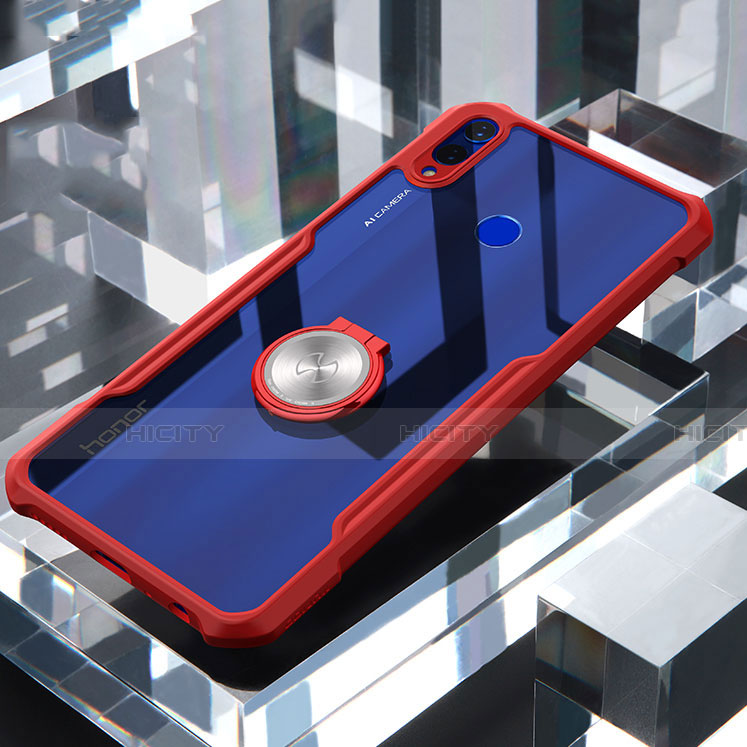 Funda Bumper Silicona Transparente Espejo 360 Grados con Magnetico Anillo de dedo Soporte para Huawei Honor 8X Rojo