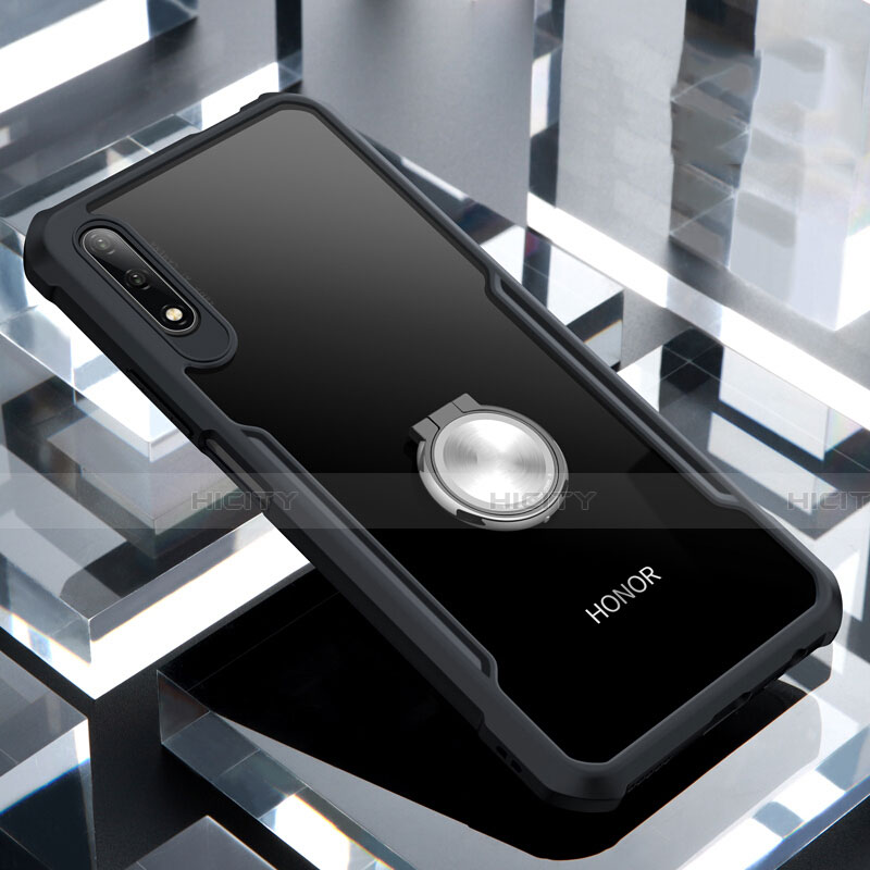 Funda Bumper Silicona Transparente Espejo 360 Grados con Magnetico Anillo de dedo Soporte para Huawei Honor 9X Negro