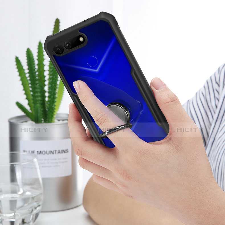 Funda Bumper Silicona Transparente Espejo 360 Grados con Magnetico Anillo de dedo Soporte para Huawei Honor V20