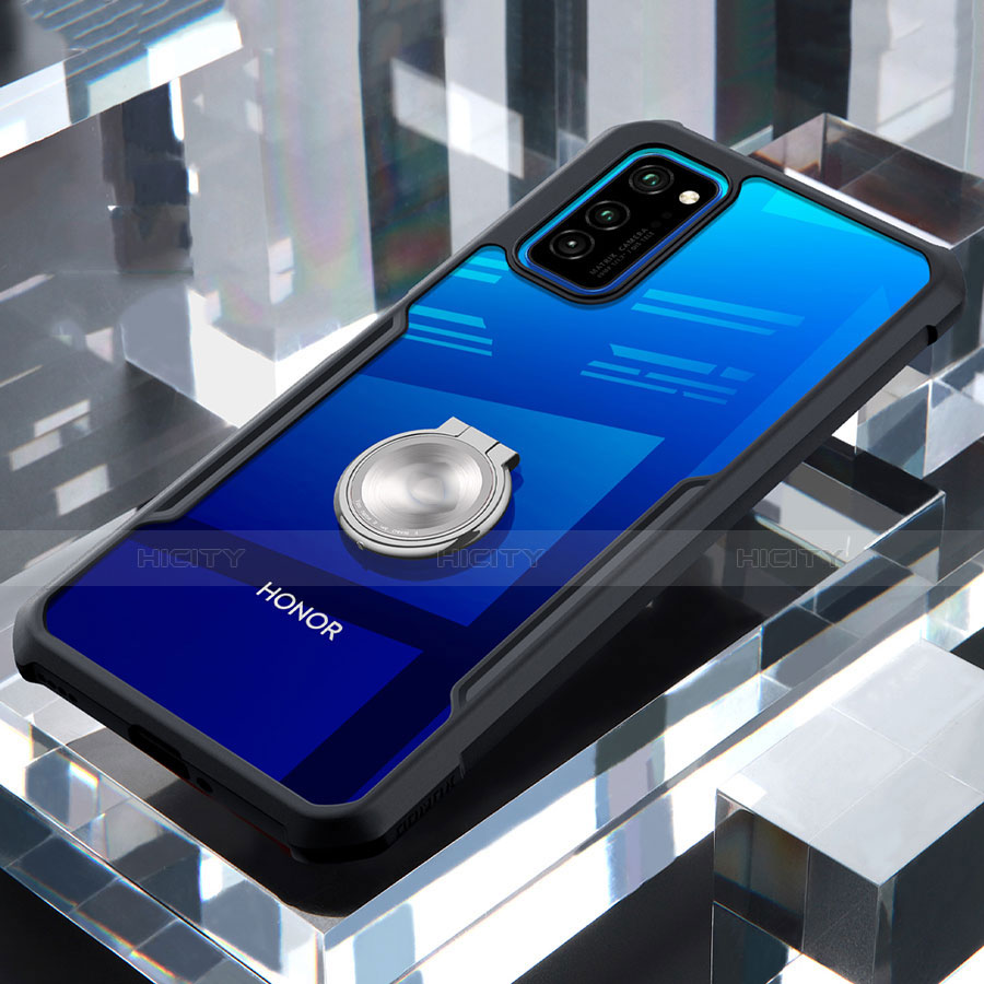 Funda Bumper Silicona Transparente Espejo 360 Grados con Magnetico Anillo de dedo Soporte para Huawei Honor View 30 Pro 5G Negro