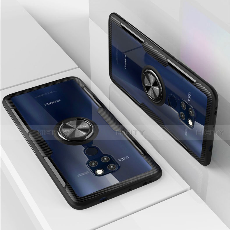 Funda Bumper Silicona Transparente Espejo 360 Grados con Magnetico Anillo de dedo Soporte para Huawei Mate 20