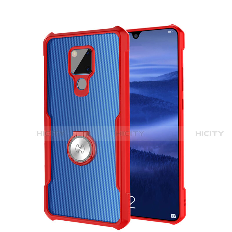 Funda Bumper Silicona Transparente Espejo 360 Grados con Magnetico Anillo de dedo Soporte para Huawei Mate 20 X 5G Rojo