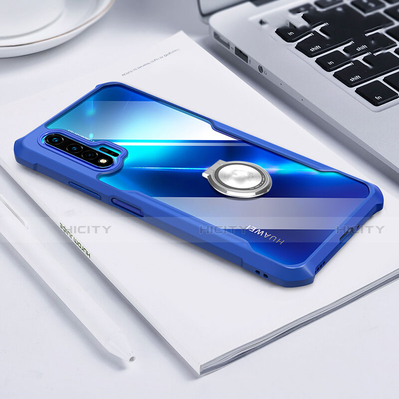 Funda Bumper Silicona Transparente Espejo 360 Grados con Magnetico Anillo de dedo Soporte para Huawei Nova 6 5G Azul