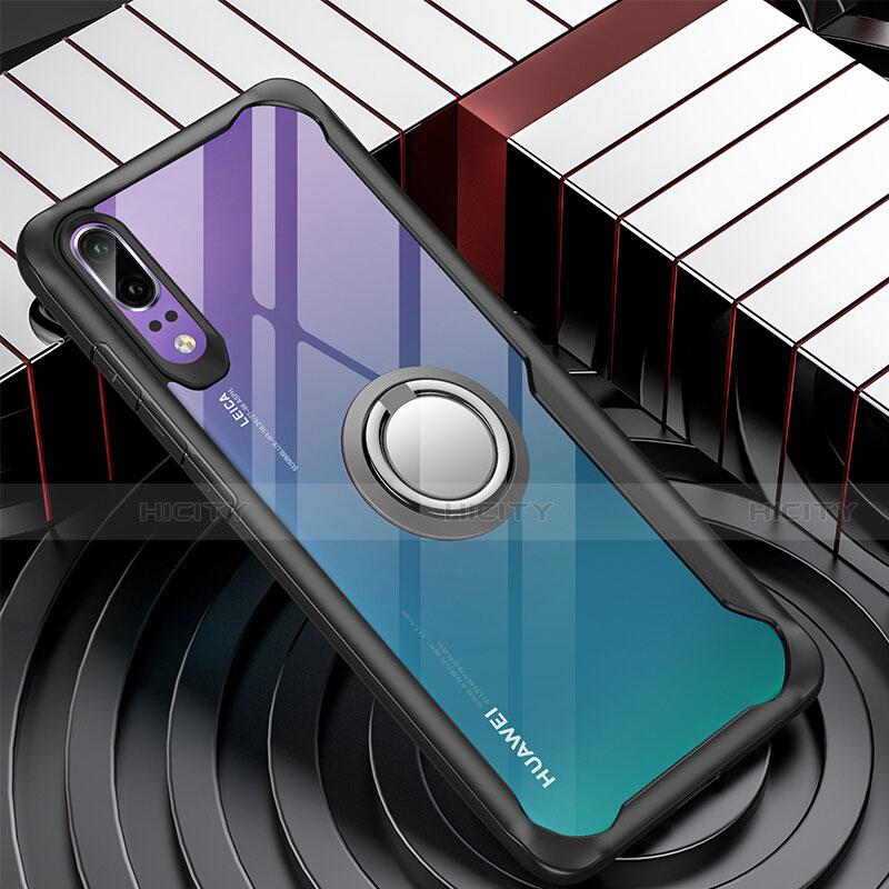 Funda Bumper Silicona Transparente Espejo 360 Grados con Magnetico Anillo de dedo Soporte para Huawei P20