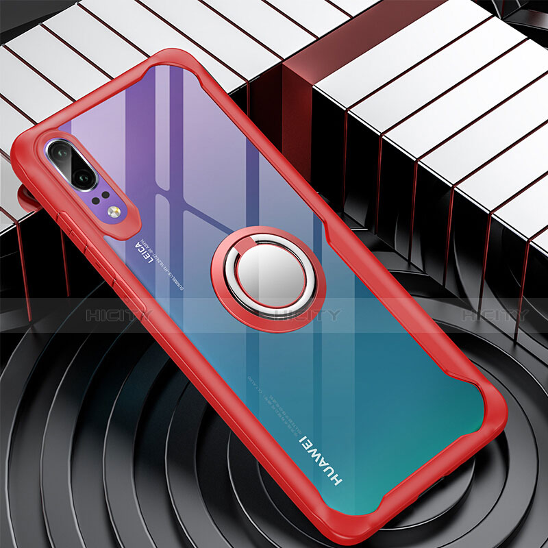 Funda Bumper Silicona Transparente Espejo 360 Grados con Magnetico Anillo de dedo Soporte para Huawei P20