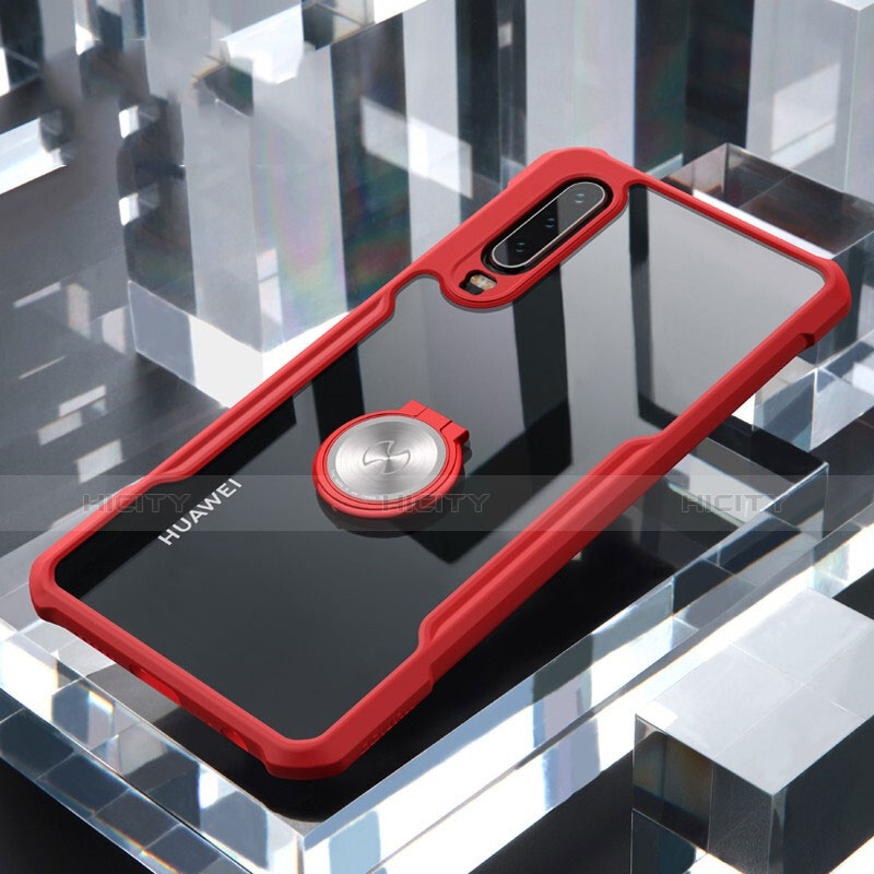 Funda Bumper Silicona Transparente Espejo 360 Grados con Magnetico Anillo de dedo Soporte para Huawei P30