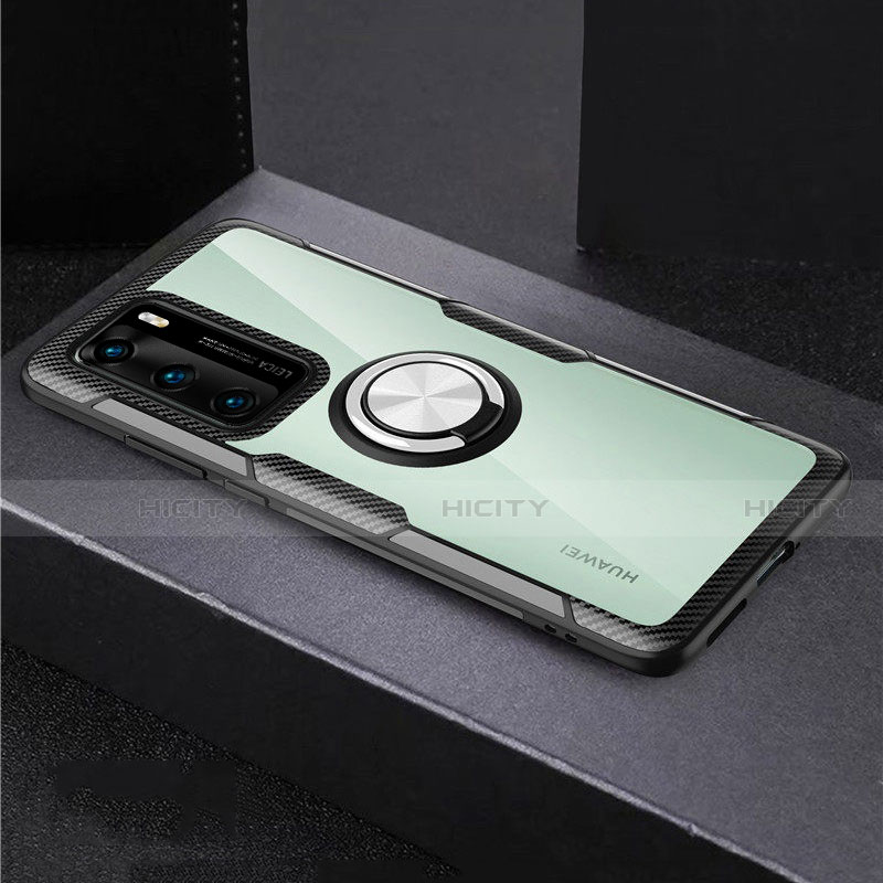 Funda Bumper Silicona Transparente Espejo 360 Grados con Magnetico Anillo de dedo Soporte para Huawei P40