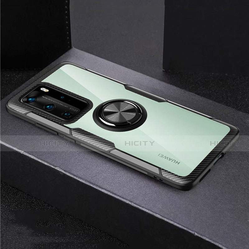 Funda Bumper Silicona Transparente Espejo 360 Grados con Magnetico Anillo de dedo Soporte para Huawei P40 Pro