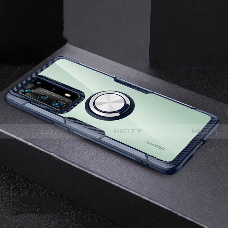 Funda Bumper Silicona Transparente Espejo 360 Grados con Magnetico Anillo de dedo Soporte para Huawei P40 Pro+ Plus