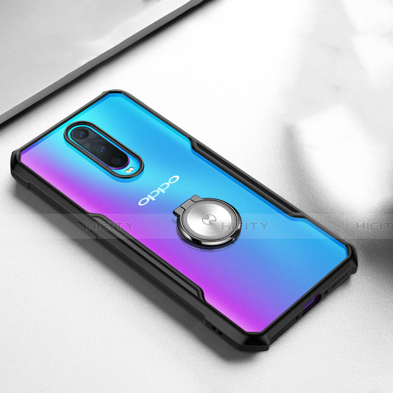 Funda Bumper Silicona Transparente Espejo 360 Grados con Magnetico Anillo de dedo Soporte para Oppo R17 Pro Negro