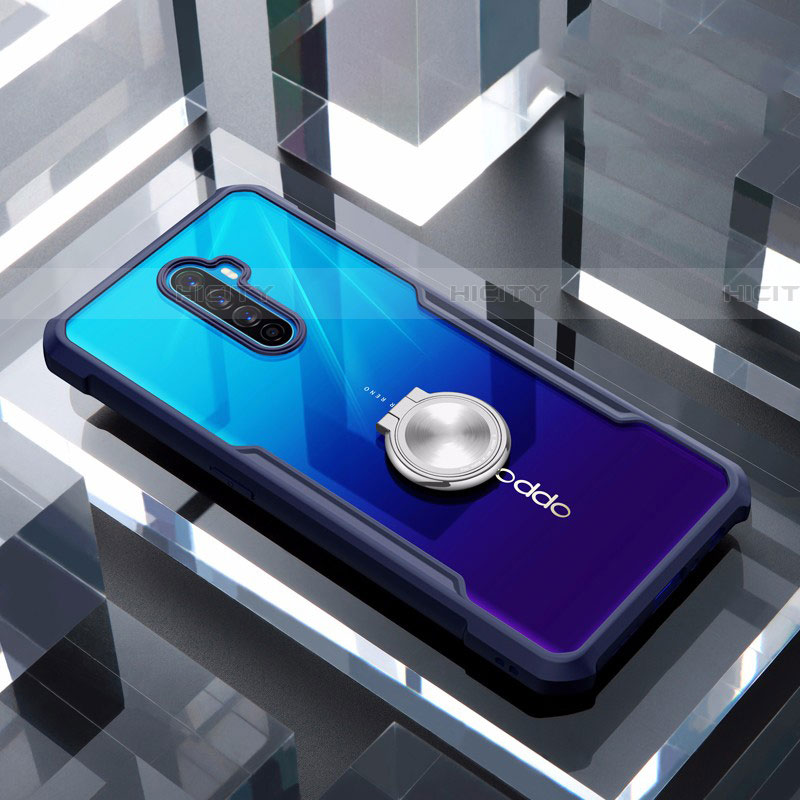 Funda Bumper Silicona Transparente Espejo 360 Grados con Magnetico Anillo de dedo Soporte para Oppo Reno Ace Azul