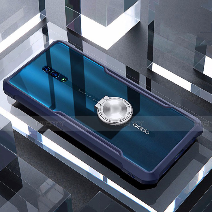 Funda Bumper Silicona Transparente Espejo 360 Grados con Magnetico Anillo de dedo Soporte para Oppo Reno Azul