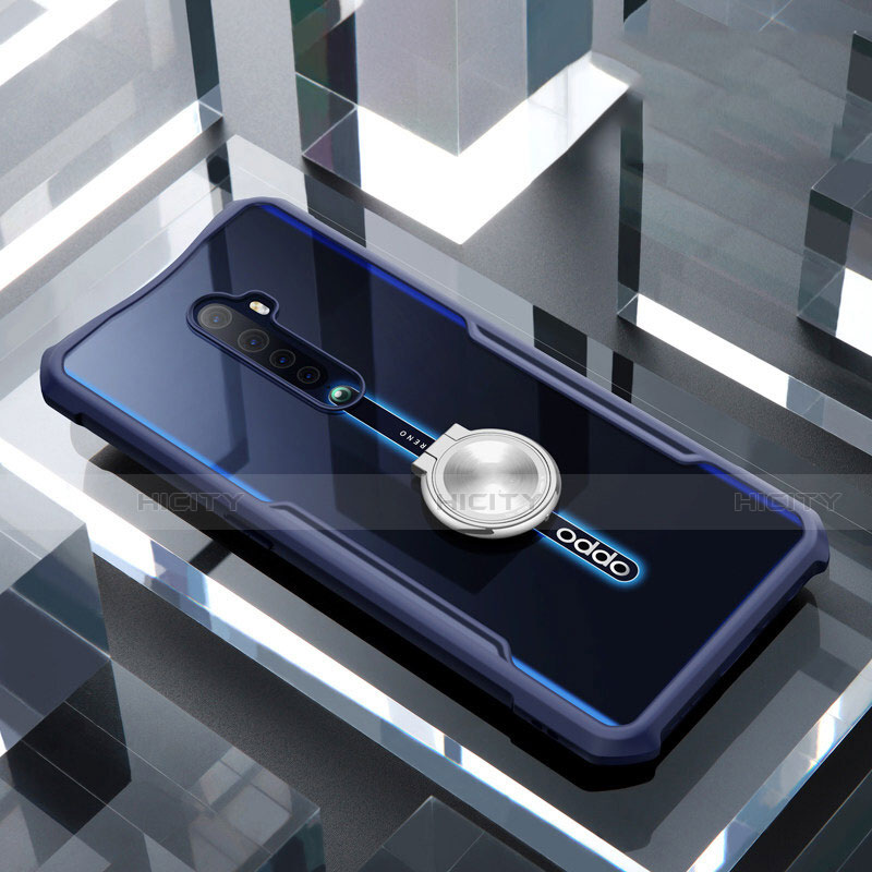 Funda Bumper Silicona Transparente Espejo 360 Grados con Magnetico Anillo de dedo Soporte para Oppo Reno2 Azul