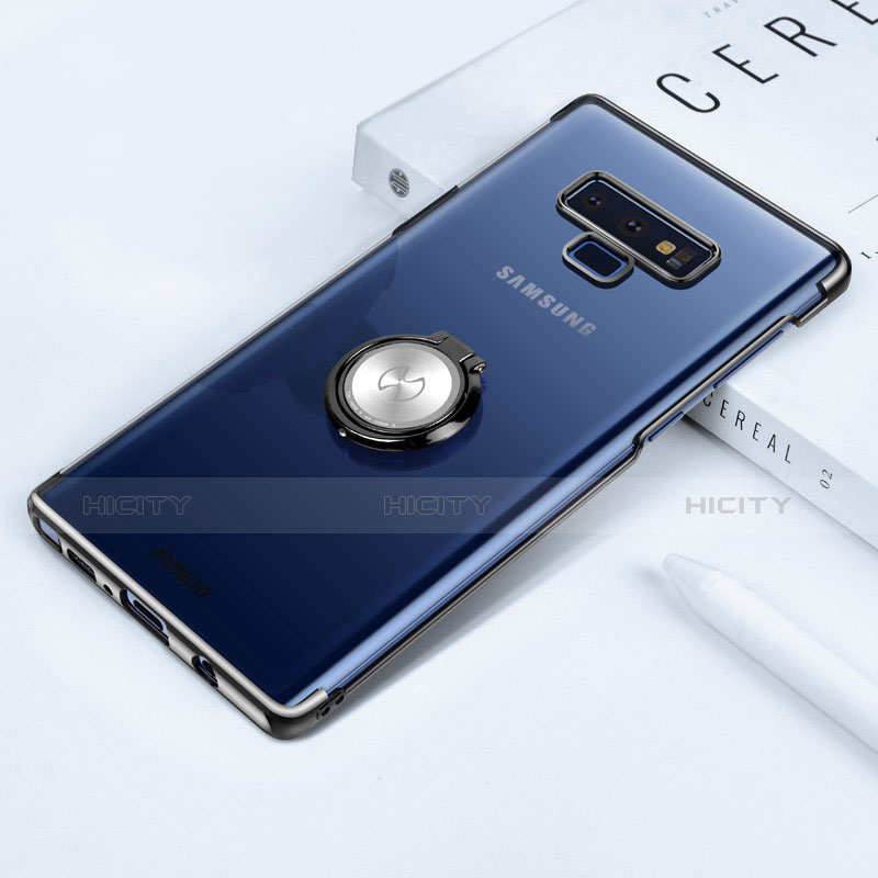 Funda Bumper Silicona Transparente Espejo 360 Grados con Magnetico Anillo de dedo Soporte para Samsung Galaxy Note 9 Negro