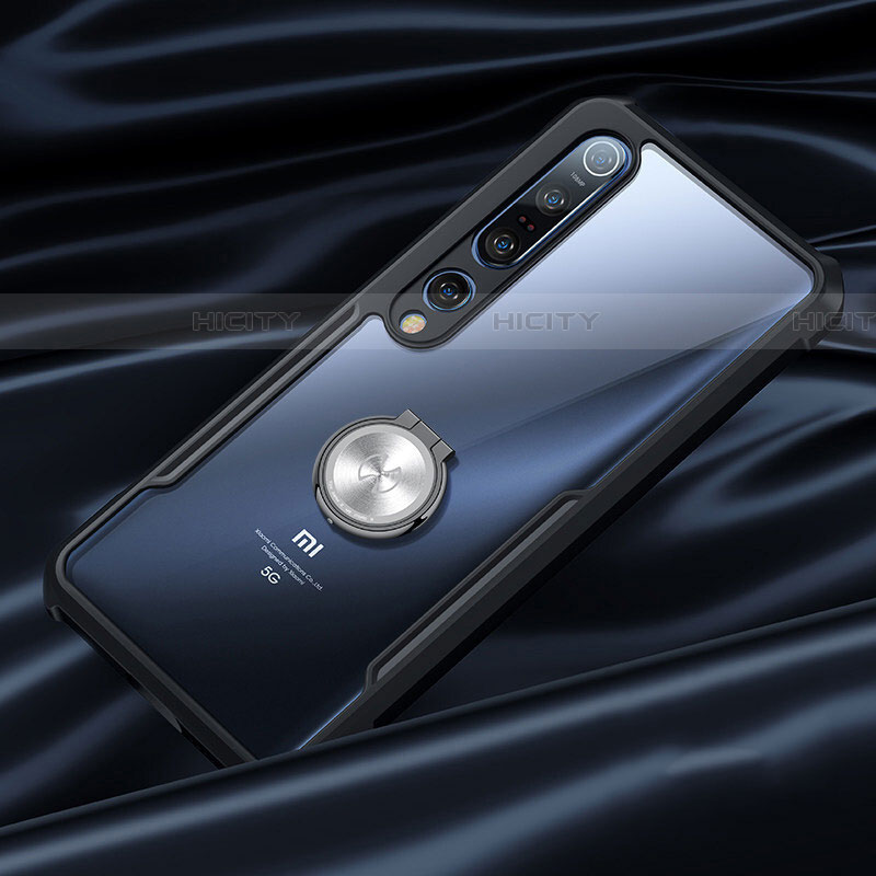 Funda Bumper Silicona Transparente Espejo 360 Grados con Magnetico Anillo de dedo Soporte para Xiaomi Mi 10 Negro