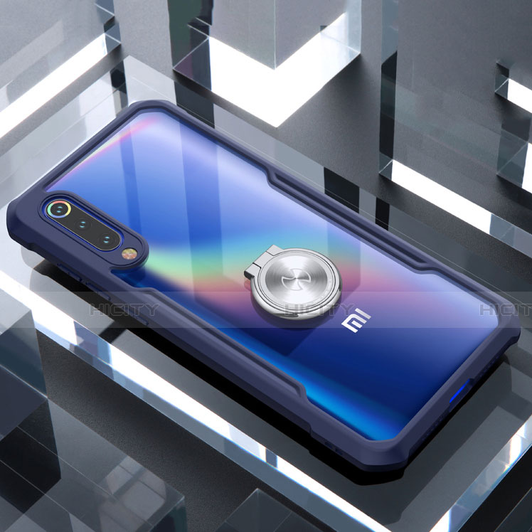 Funda Bumper Silicona Transparente Espejo 360 Grados con Magnetico Anillo de dedo Soporte para Xiaomi Mi 9 Pro Azul
