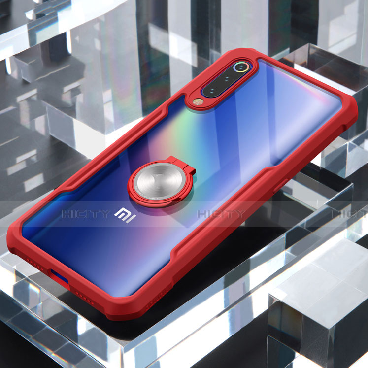 Funda Bumper Silicona Transparente Espejo 360 Grados con Magnetico Anillo de dedo Soporte para Xiaomi Mi 9 Pro Rojo