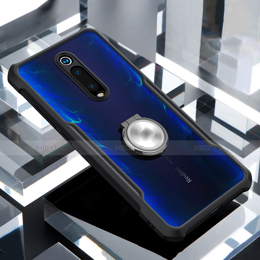 Funda Bumper Silicona Transparente Espejo 360 Grados con Magnetico Anillo de dedo Soporte para Xiaomi Mi 9T Negro