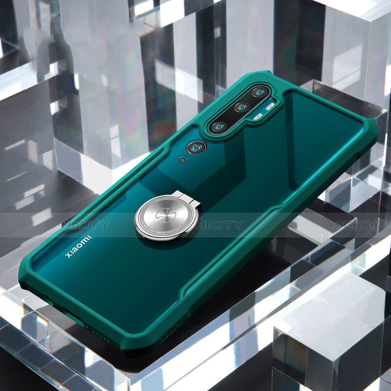 Funda Bumper Silicona Transparente Espejo 360 Grados con Magnetico Anillo de dedo Soporte para Xiaomi Mi Note 10 Pro