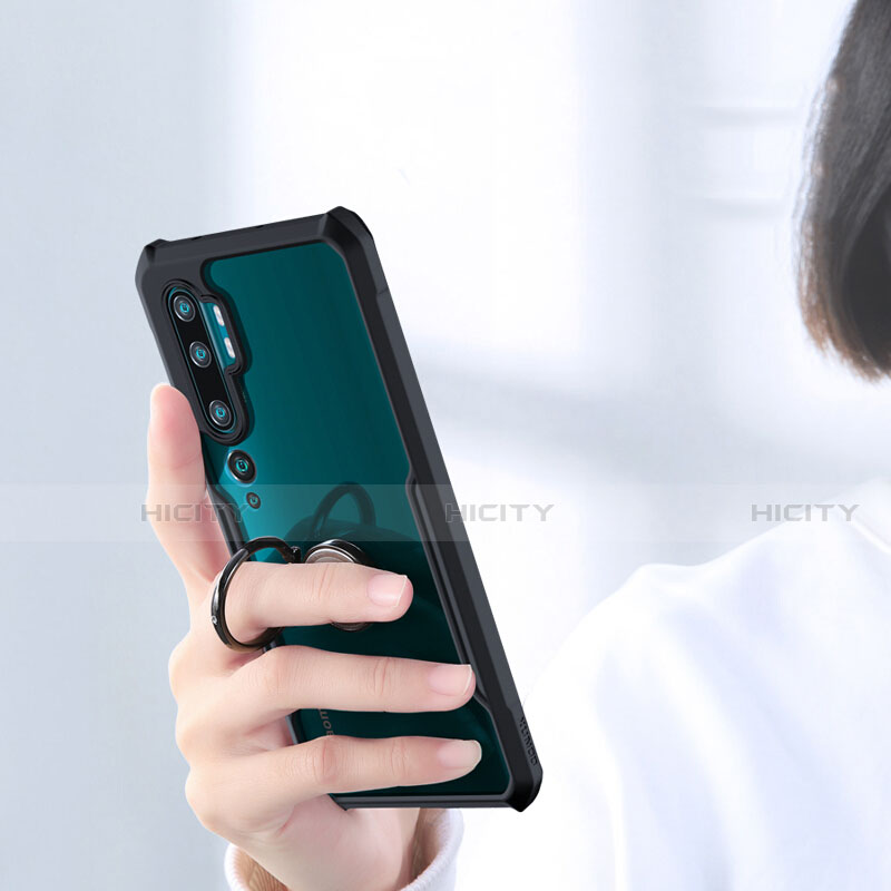 Funda Bumper Silicona Transparente Espejo 360 Grados con Magnetico Anillo de dedo Soporte para Xiaomi Mi Note 10 Pro