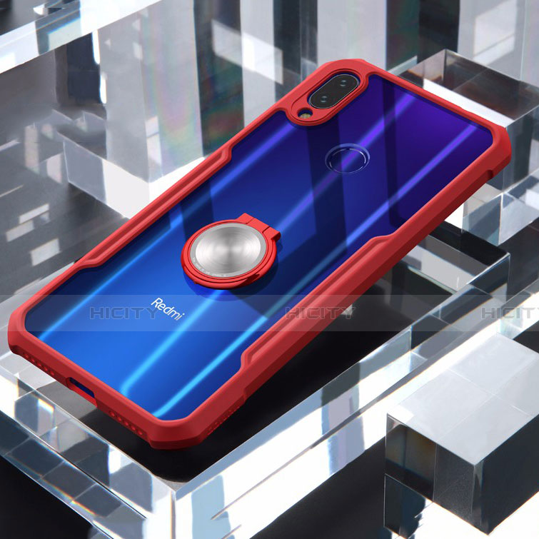 Funda Bumper Silicona Transparente Espejo 360 Grados con Magnetico Anillo de dedo Soporte para Xiaomi Redmi Note 7 Rojo