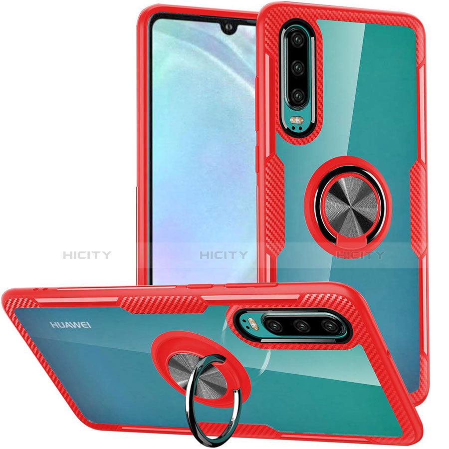 Funda Bumper Silicona Transparente Espejo 360 Grados con Magnetico Anillo de dedo Soporte S01 para Huawei P30