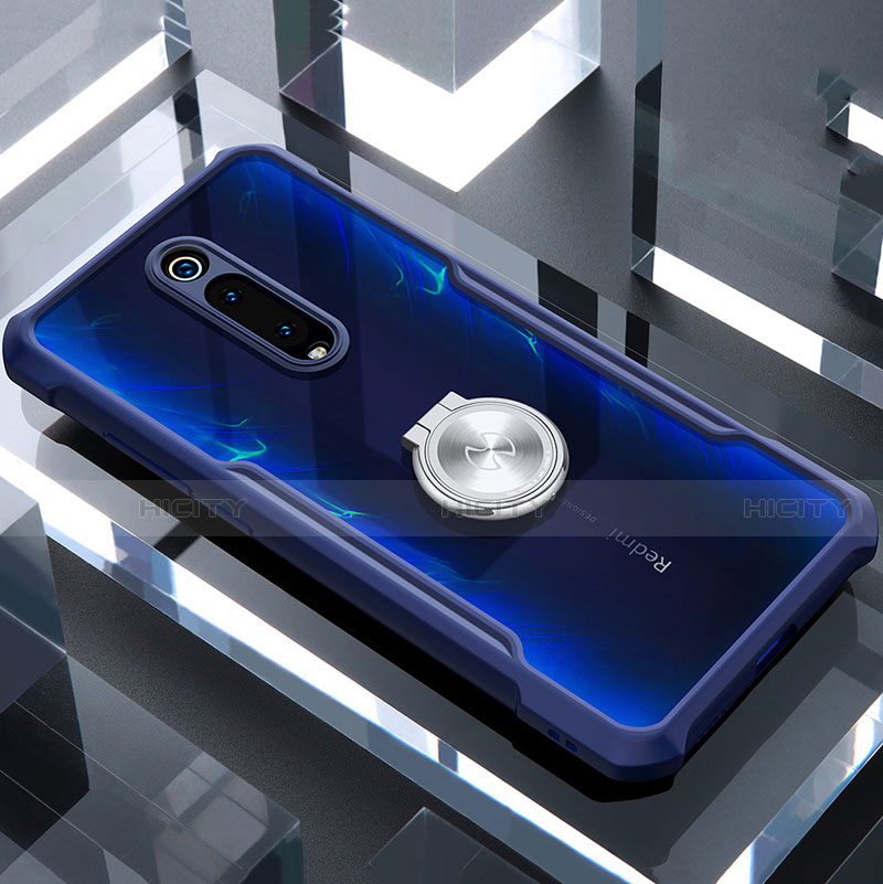 Funda Bumper Silicona Transparente Espejo 360 Grados con Magnetico Anillo de dedo Soporte T01 para Xiaomi Mi 9T Azul