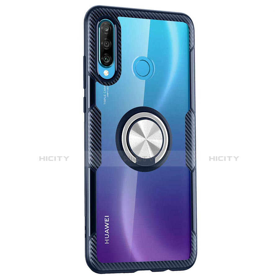 Funda Bumper Silicona Transparente Espejo 360 Grados con Magnetico Anillo de dedo Soporte Z01 para Huawei Nova 4e