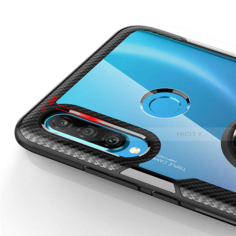 Funda Bumper Silicona Transparente Espejo 360 Grados con Magnetico Anillo de dedo Soporte Z01 para Huawei P30 Lite New Edition