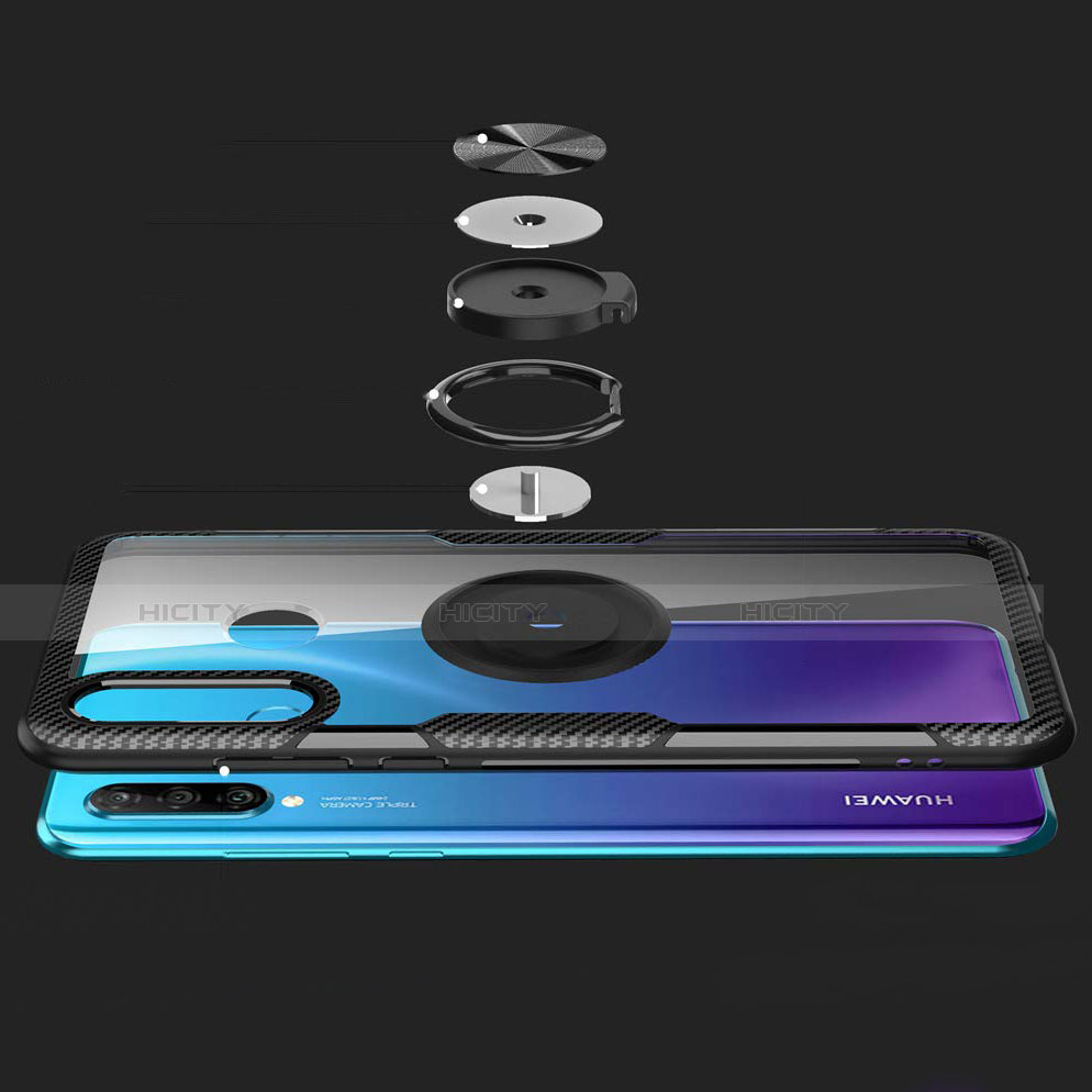Funda Bumper Silicona Transparente Espejo 360 Grados con Magnetico Anillo de dedo Soporte Z01 para Huawei P30 Lite New Edition