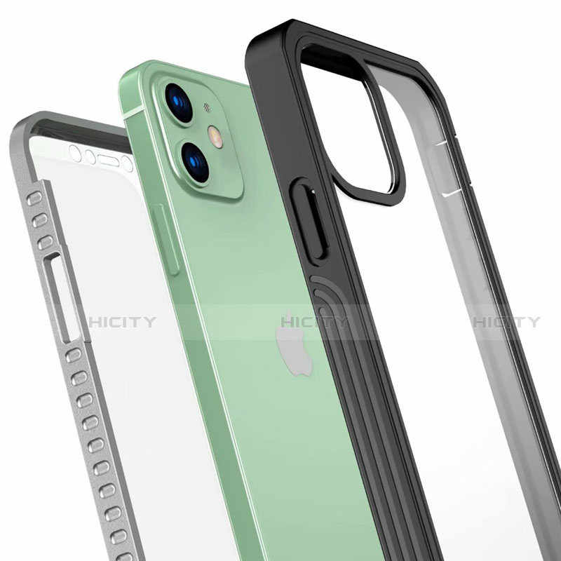 Funda Bumper Silicona Transparente Espejo 360 Grados para Apple iPhone 12 Mini Negro