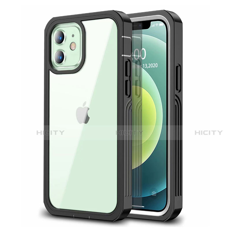 Funda Bumper Silicona Transparente Espejo 360 Grados para Apple iPhone 12 Mini Negro