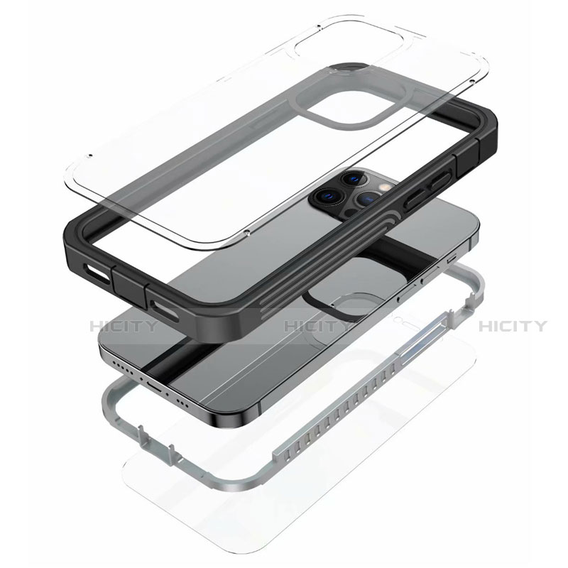 Funda Bumper Silicona Transparente Espejo 360 Grados para Apple iPhone 12 Pro Max Negro