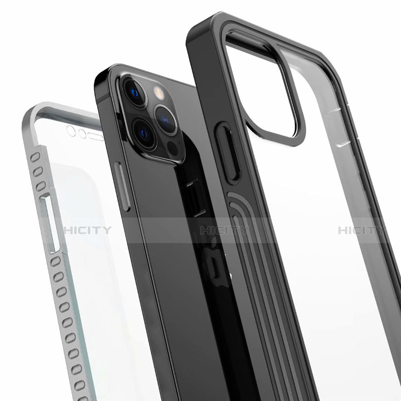 Funda Bumper Silicona Transparente Espejo 360 Grados para Apple iPhone 12 Pro Max Negro