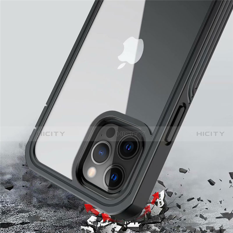 Funda Bumper Silicona Transparente Espejo 360 Grados para Apple iPhone 12 Pro Negro