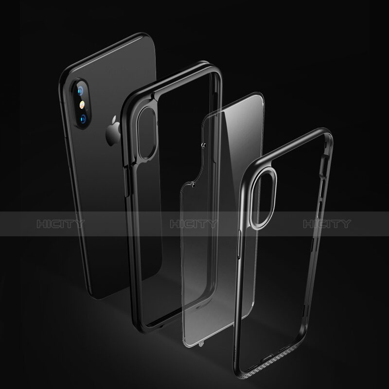 Funda Bumper Silicona Transparente Espejo 360 Grados T08 para Apple iPhone X Negro