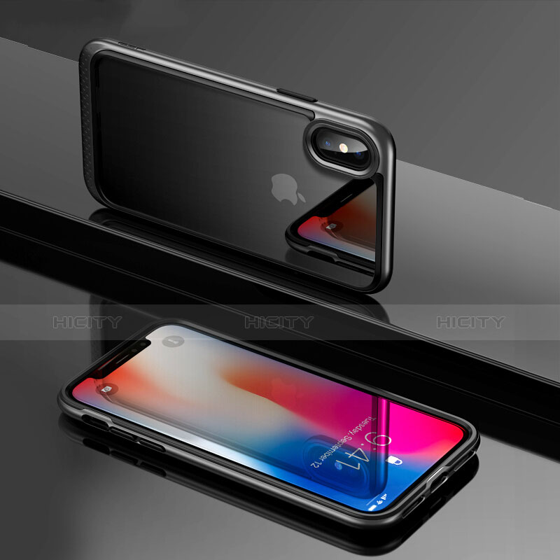 Funda Bumper Silicona Transparente Espejo 360 Grados T08 para Apple iPhone X Negro