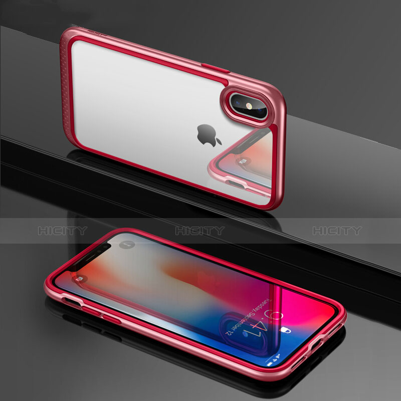 Funda Bumper Silicona Transparente Espejo 360 Grados T08 para Apple iPhone X Rojo