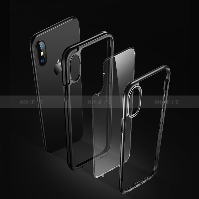 Funda Bumper Silicona Transparente Espejo 360 Grados T08 para Apple iPhone Xs Max Negro