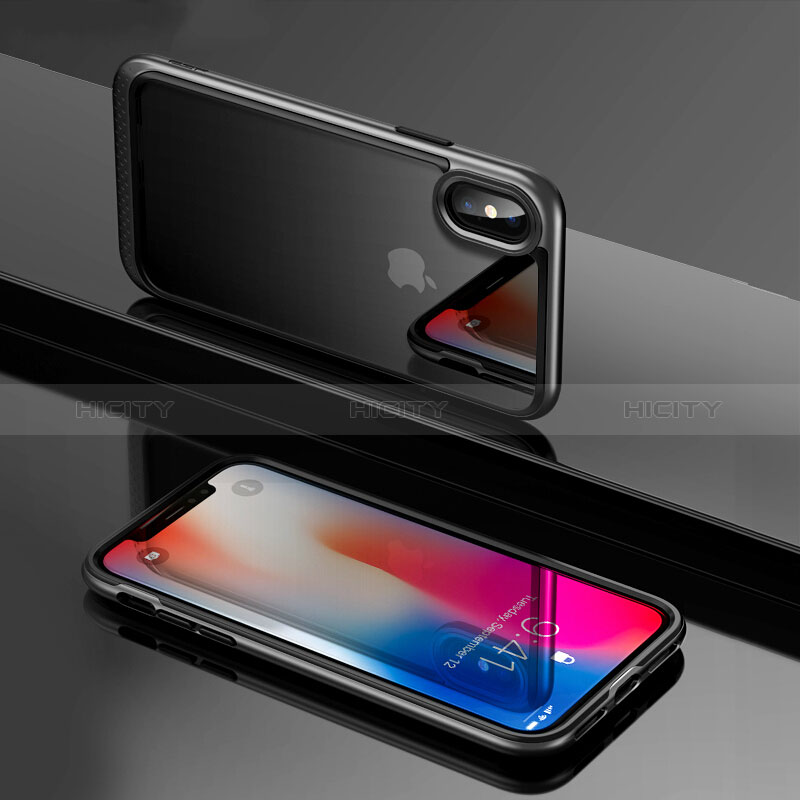 Funda Bumper Silicona Transparente Espejo 360 Grados T08 para Apple iPhone Xs Max Negro