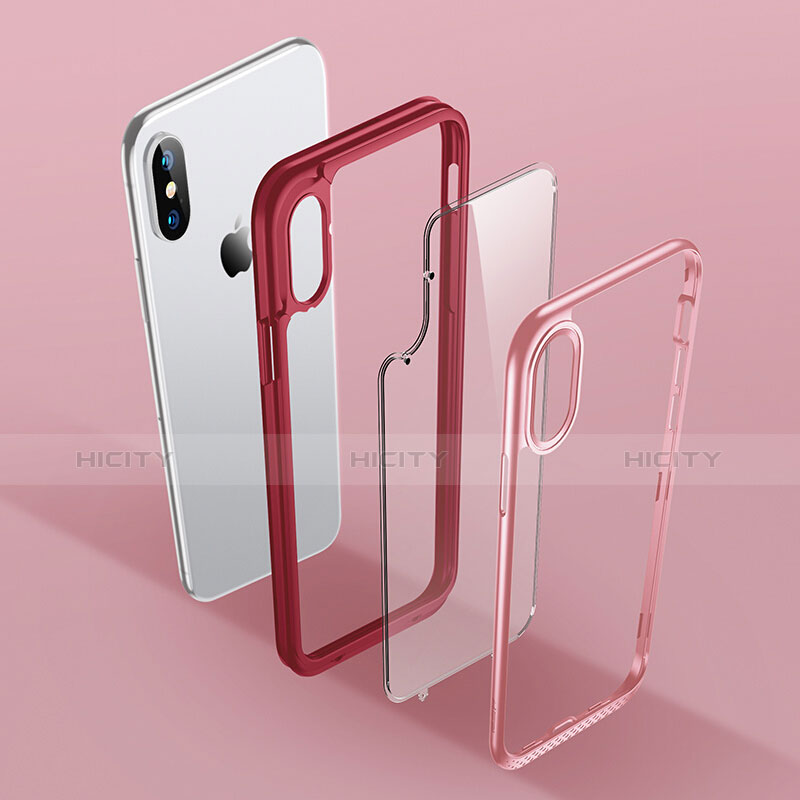 Funda Bumper Silicona Transparente Espejo 360 Grados T08 para Apple iPhone Xs Rojo