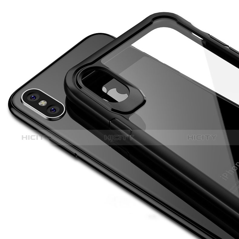 Funda Bumper Silicona Transparente Espejo 360 Grados T10 para Apple iPhone X Negro