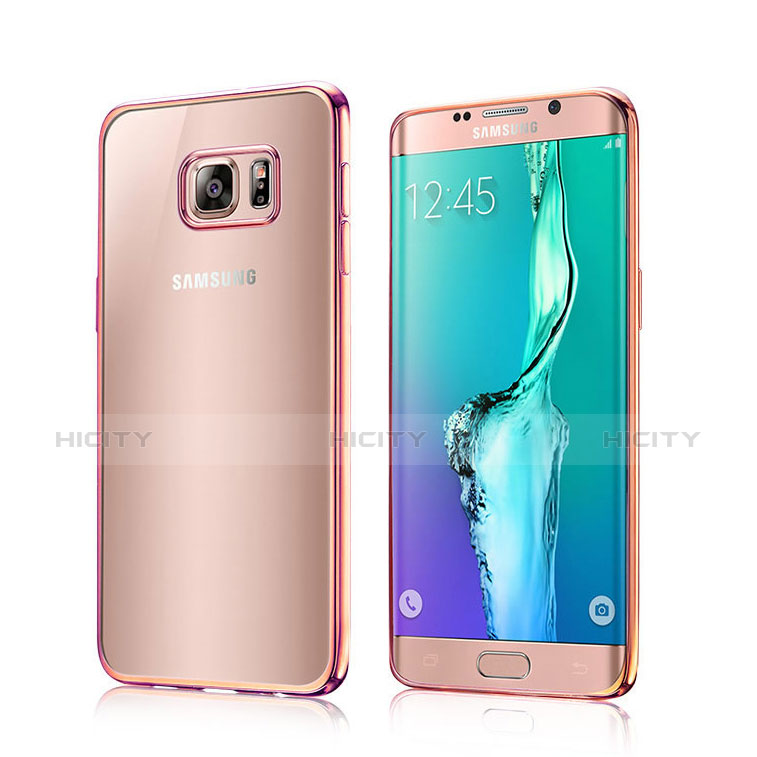 Funda Bumper Silicona Transparente Gel para Samsung Galaxy S6 Edge SM-G925 Oro Rosa