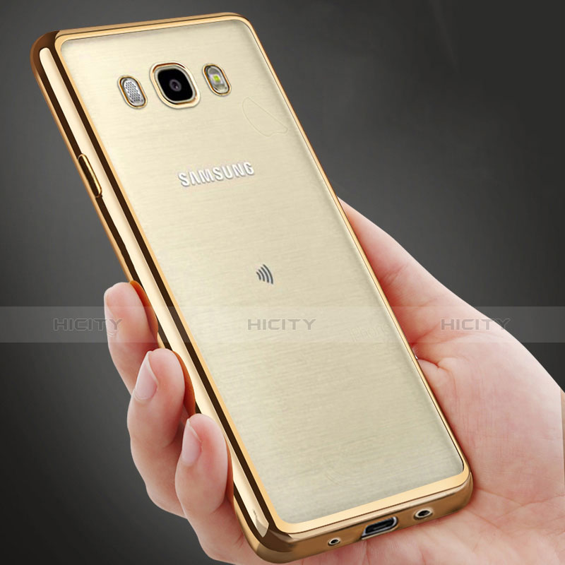 Funda Bumper Silicona Transparente Mate para Samsung Galaxy J5 Duos (2016) Oro